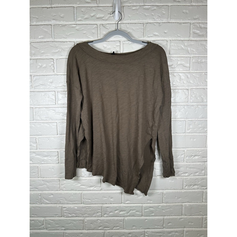 Bobi Los Angeles‎ Small Taupe Slub Knit Asymmetrical Long Sleeve Top